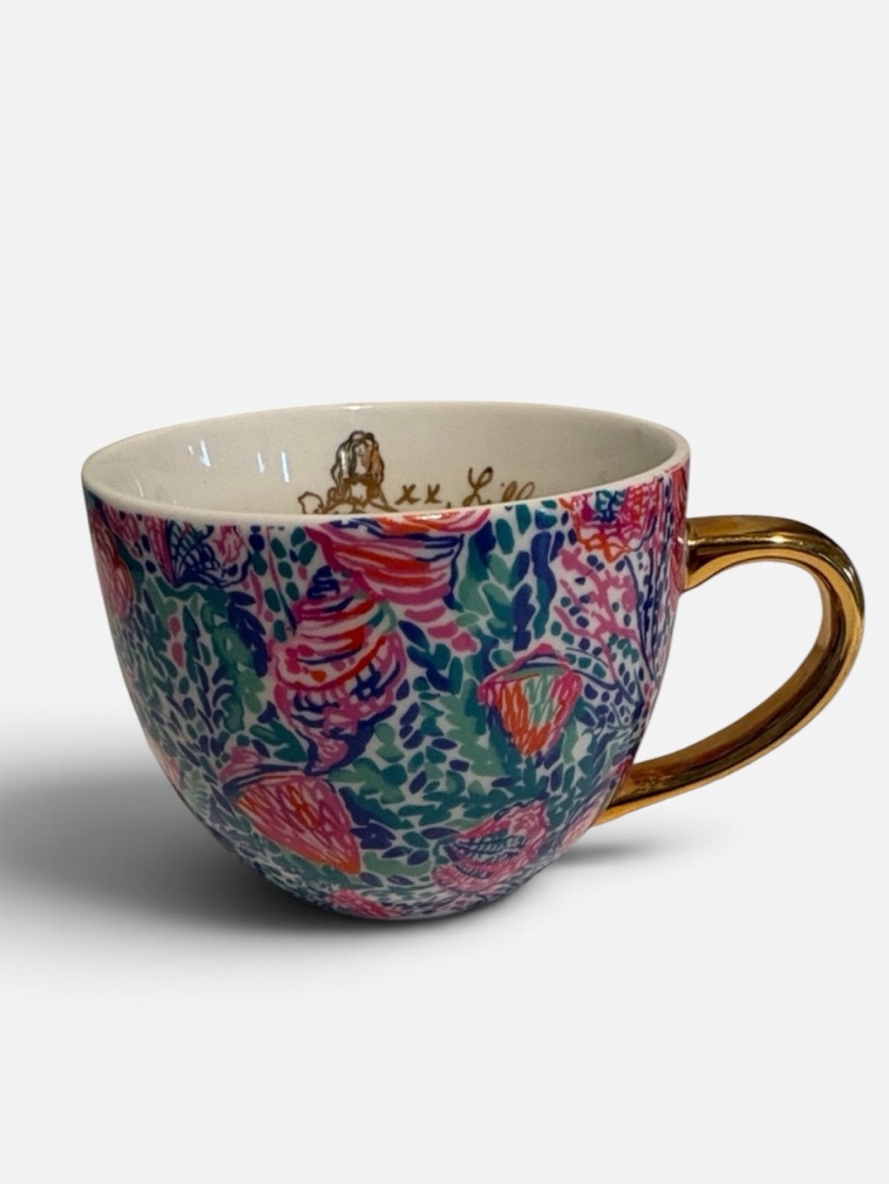 Lilly Pulitzer Floral Coffee Mug Pink Blue Gold Handle